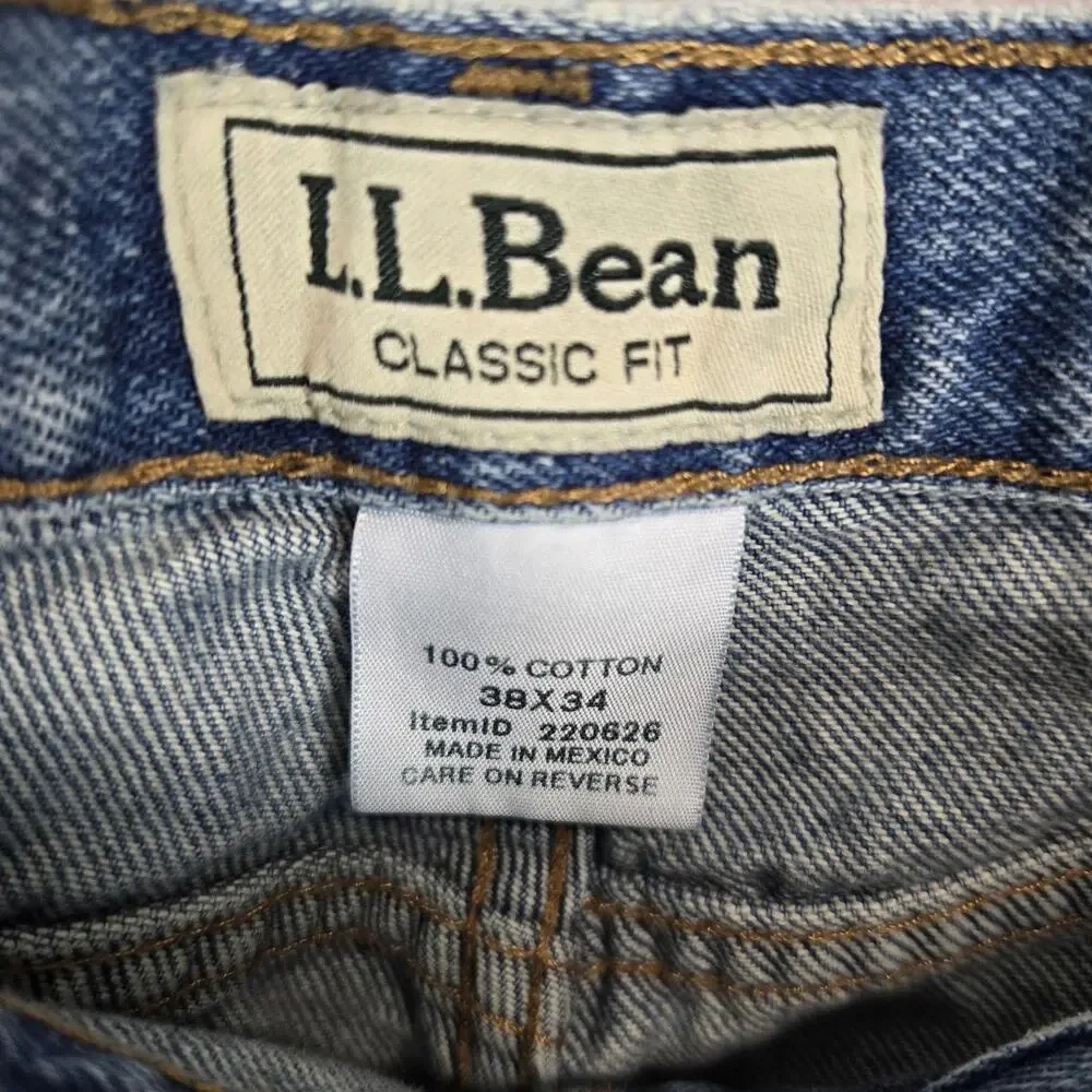 LL Bean Jeans Mens 38x33 Blue Classic Fit 100% Cotton Denim Straight Leg Pants